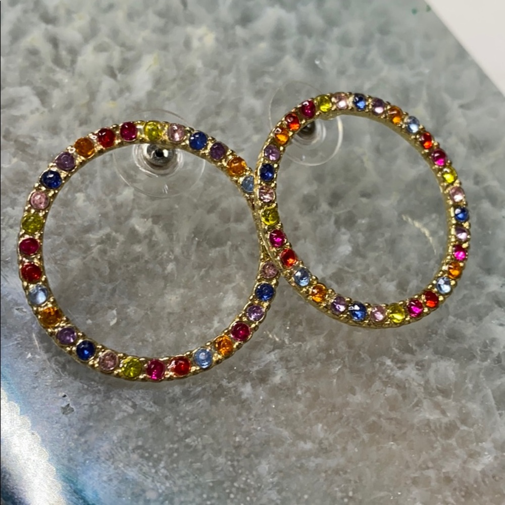 Gold Rainbow Stone Circular Post Earrings